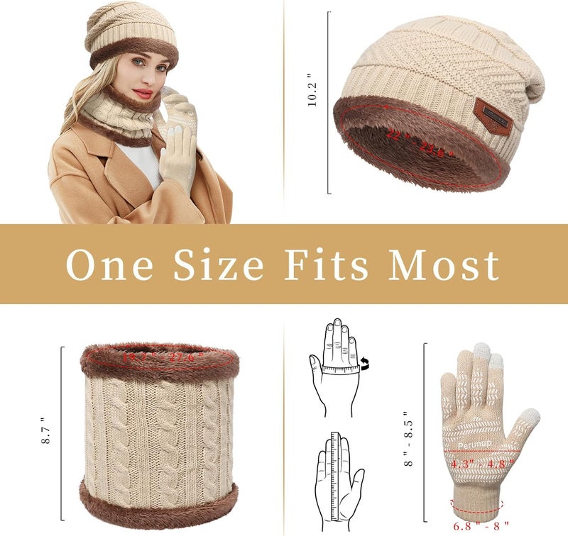 MAYLISACC Winter Knit Beanie Hat Neck Warmer Scarf and Touch Screen Gloves Set 3 Pcs Fleece Lined Skull Cap for Men Women - Image 2